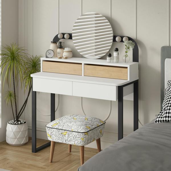 Decortie Lora Dressing Table 4-Led Lights Make-up Table Mirror 96x132cm 2-Drawer Soft-Close Storage Bedroom,Backstage