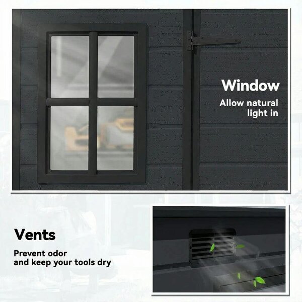 Bobobiy 10 x 6 ft Resin Garden Shed, Outdoor Storage Shed with Floor, Windows, Lockable Doors and Vents, Dark Grey