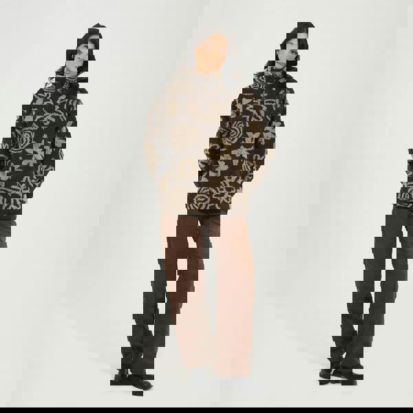 Brave Soul Chocolate Quarter Zip Flower Print Sherpa Fleece - Chocolate Image 3