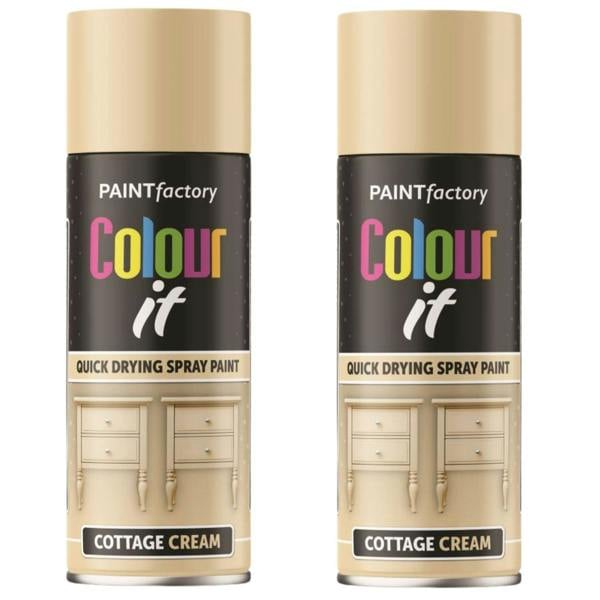 Paint Factory 2X  Cottage Cream Gloss Spray Paint 400ml
