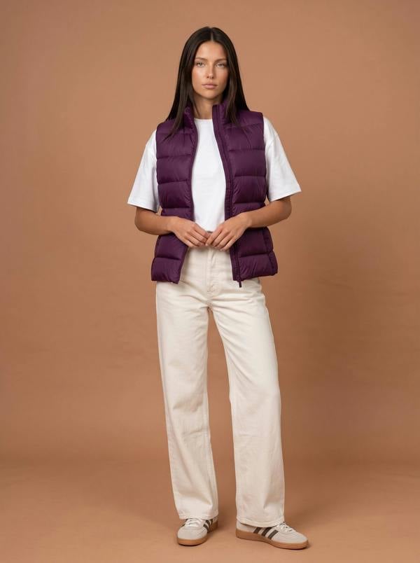 Urban Bliss Lightweight Puffer Gilet And Bag Plum