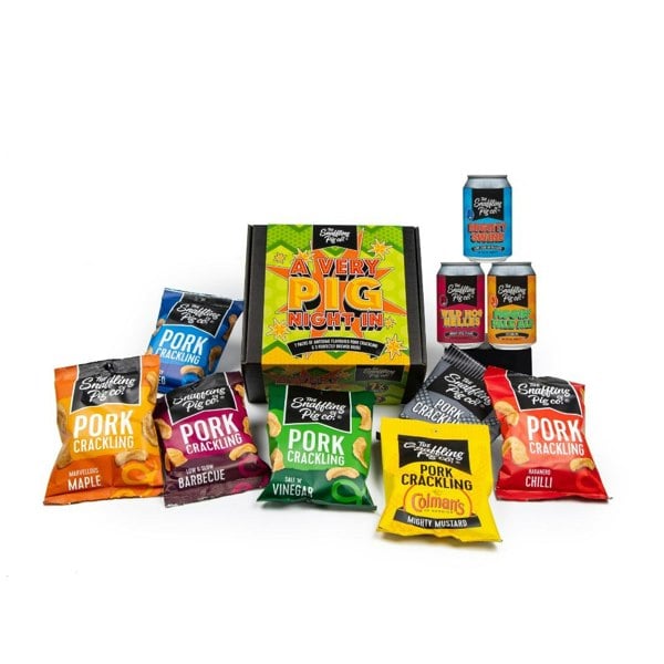 The Snaffling Pig Co Very Pig Night In: Pork Crackling and Beer Gift Hamper Box