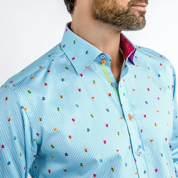 GELATO CONES ON PIN STRIPE PRINT SHIRT – Premium Men's Patterned Shirt by Claudio Lugli | Bold Design, Tailored Fit, Best Printed Shirts
