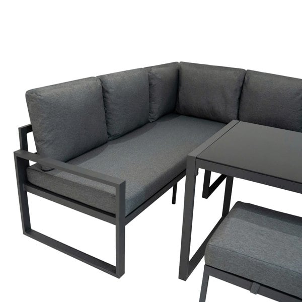 Jardi Aluminium Corner Sofa Set With Black Rattan Storage Box - Anthracite Grey