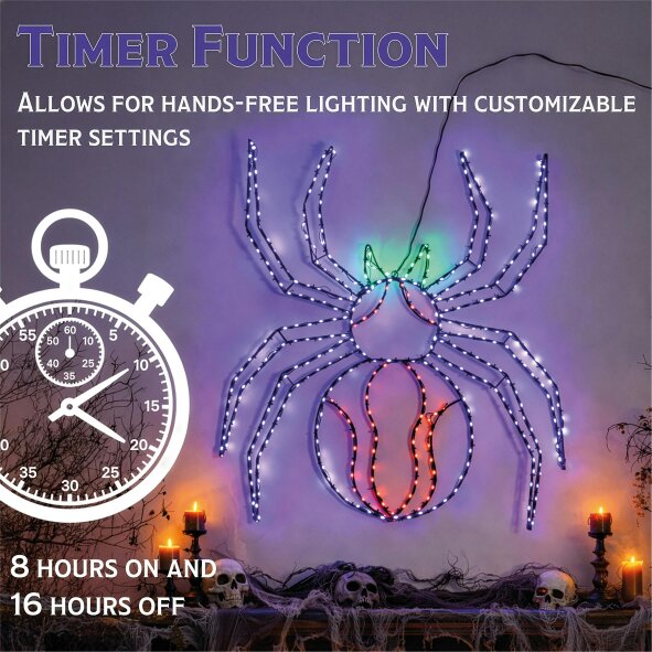 Scotts of Stow Fxlab Multicolour Micro LED Metal Silhouette Spider Outdoor Timer