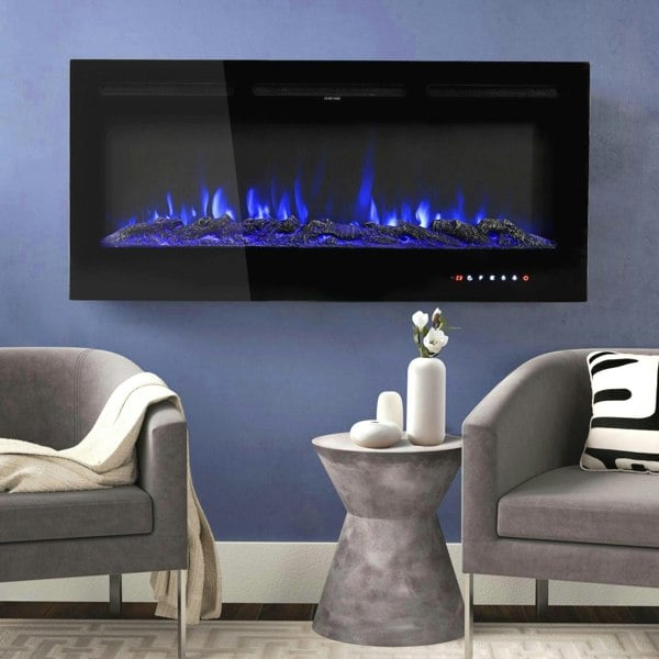 40 Inch Electric Fireplace Glass Panel Colorful Flame Insert Wall Mounted Heater Fireplaces Living and Home