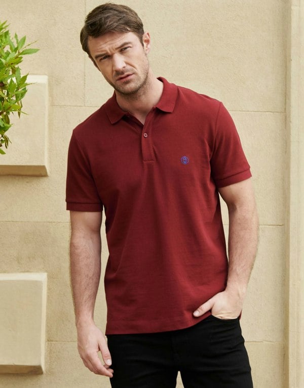 Men's Cotton Polo – Burgundy with Royal Blue Embroidered Logo - British Boxers