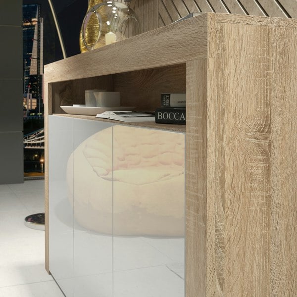 Mex Furniture Modern Sideboard 155cm – Oak Matt Body with White Gloss Doors