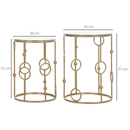 Wyld Haus Basu Metal Gold and Glass Set Of 2 Round Nesting Coffee Tables
