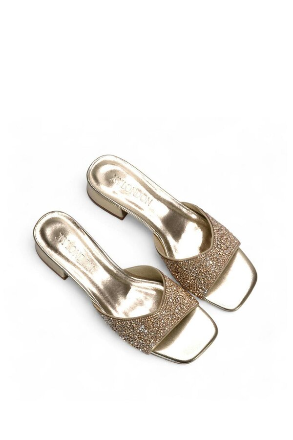 XY LONDON Low Heel Sandal Mules With Diamante Details