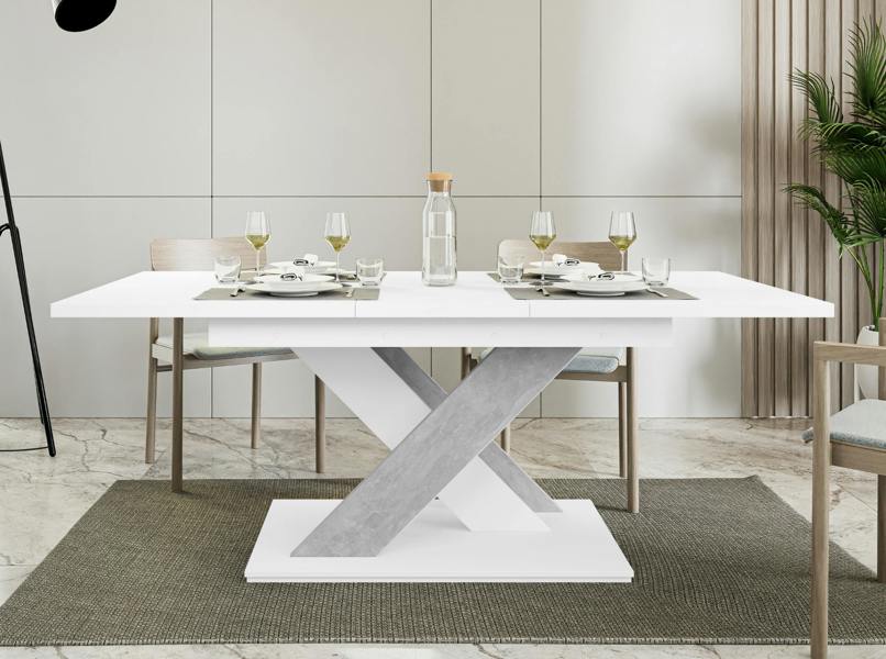 PHD Furniture BRONX Extendable Dining Table 140–180cm – White & Concrete Grey Effect