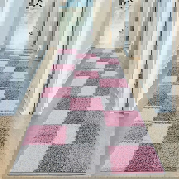 Geometric Design Thick Shaggy Area Rugs Pink