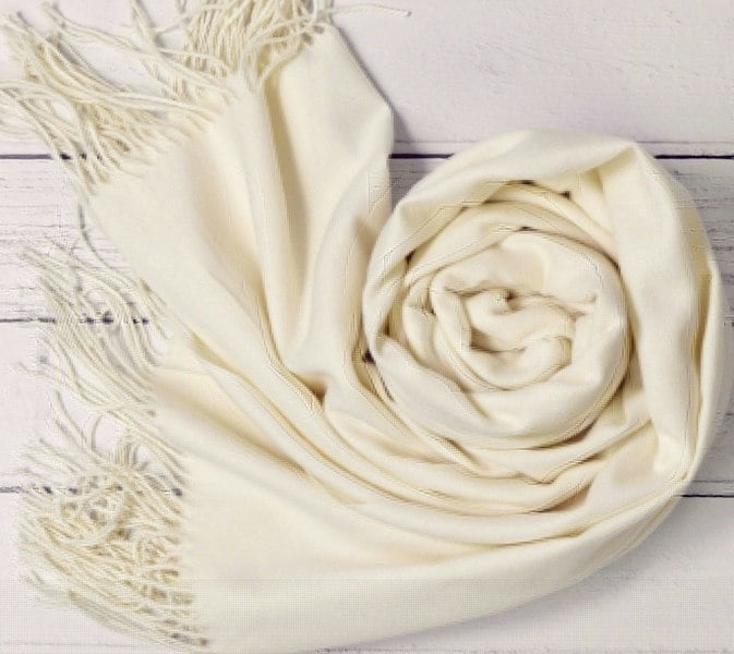 Antonia York Cream Pashmina | Drew Super Soft Large Special Occasion Wrap with Tassels