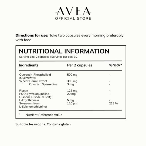 AVEA Cell Primer (60 Capsules) - Repair Oxidative Stress, Improve Metabolism & Support Immunity - With Quercetin, Selenium & Wheat Germ Extract - Vegan