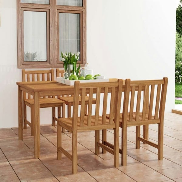 Berkfield 5 Piece Garden Dining Set Solid Teak Wood