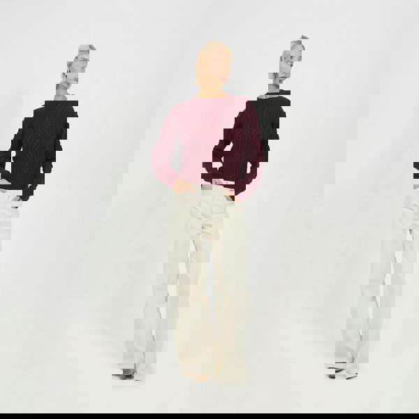 Brave Soul Burgundy Crew Neck Cable Knit Jumper - Burgundy Image 3