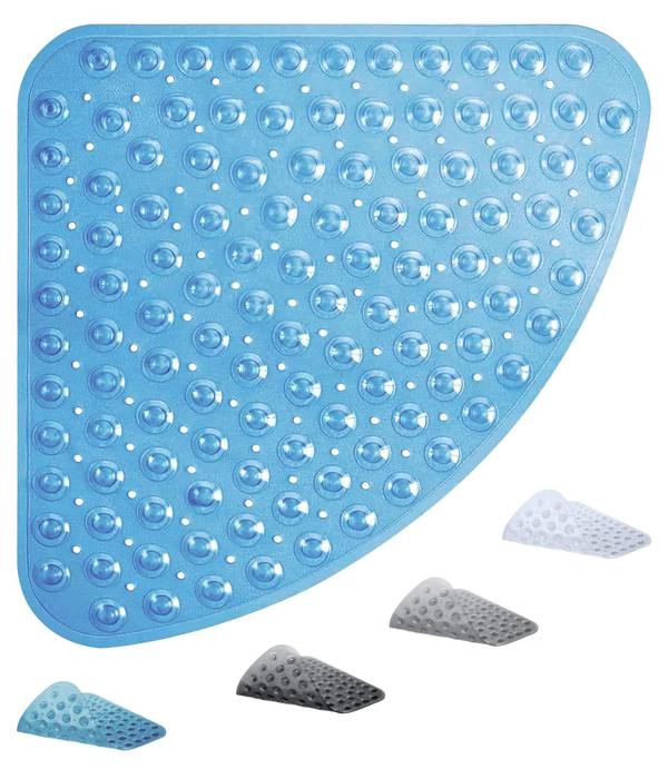 ADOV Corner Shower Mat, 54 x 54cm Curved Non Slip Bath Mat with Suction Cups and Drainage Holes