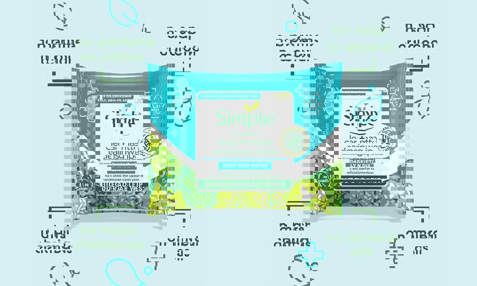 Simple Clear+Matte Daily Skin Detox Biodegradable Wipes for Oily Skin