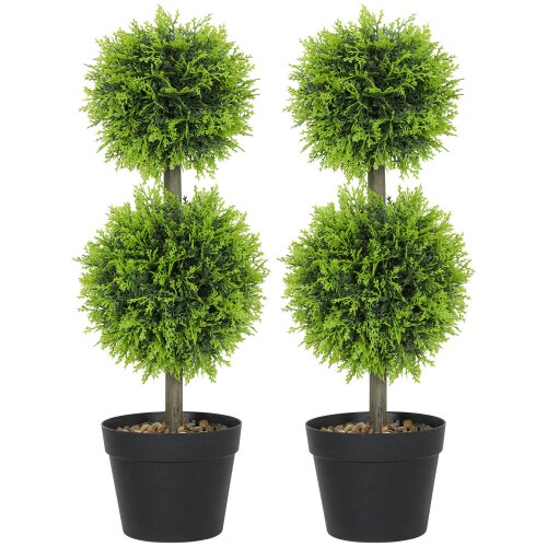 Wyld Haus Leka Fadi Set Of 2 Artificial Boxwood Ball Topiary Trees With Double Ball Design H8 60cm