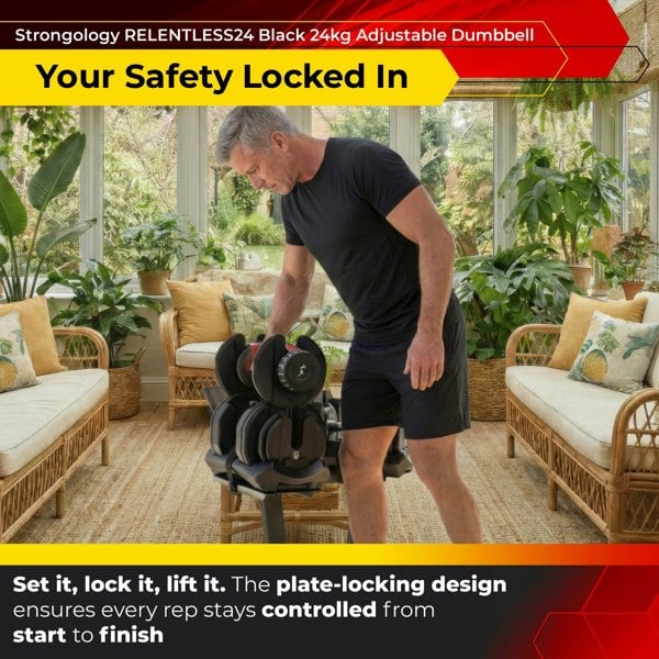 Strongology Relentless24 Home Fitness Single Adjustable Smart Dumbbell from 2.5kg up to 24kg Training Weights