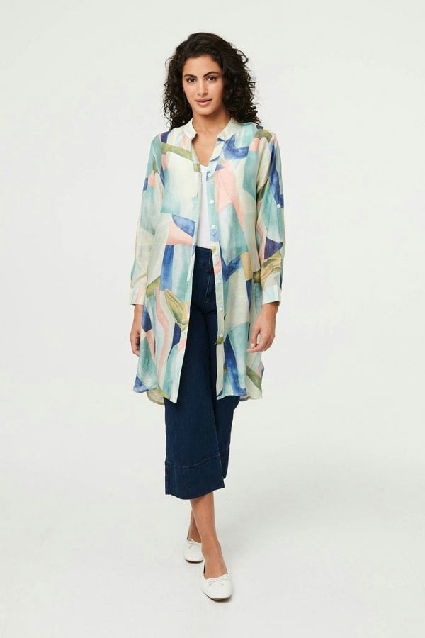 Green | Abstract 3/4 Sleeve Short Shirt Dress
