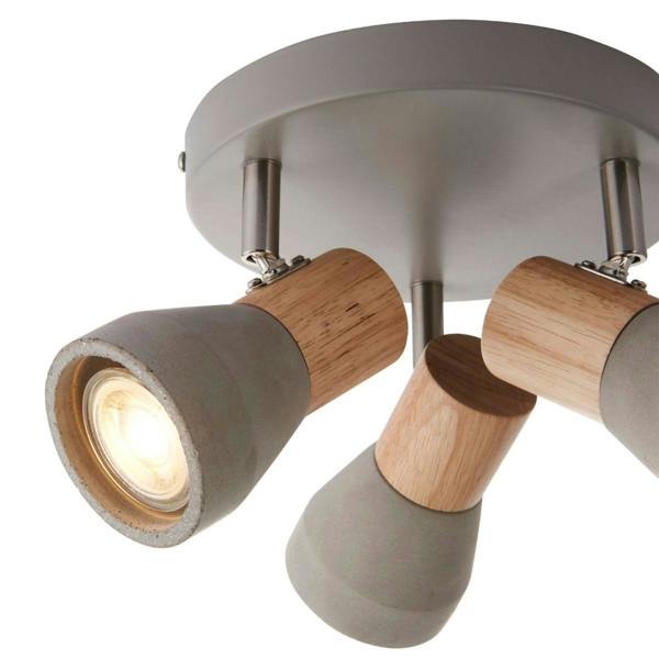 Pagazzi Lighting Stoneleigh 3 Light Concrete & Wood Effect Ceiling Spotlight Plate