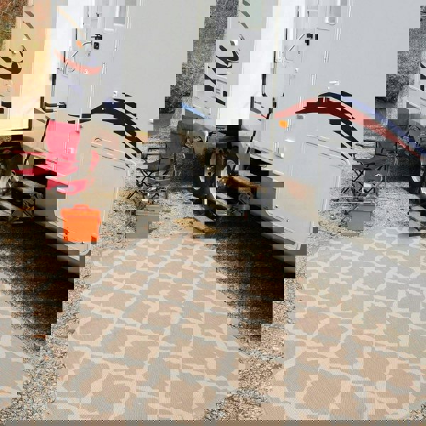 Beige Trellis Design Outdoor Rug for Garden & Patio