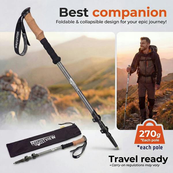 Mountview Trekking Poles Aluminum 7075-T6 Lightweight Hiking Sticks 2 PCS