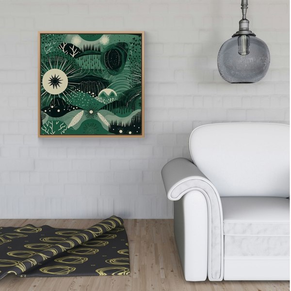 Warren Reed Abstract Green Moon Framed Canvas