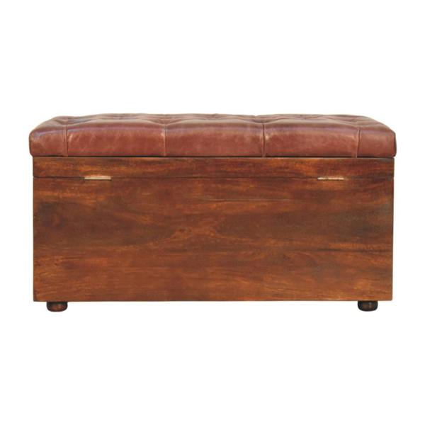 Artisan Furniture Solid Wood Brown Buffalo hide leather Storage Trunk
