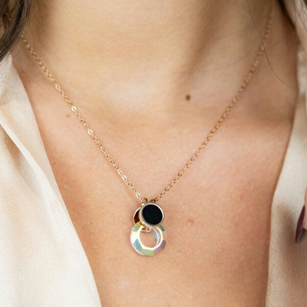 The Colourful Aura White Enamel Round Colourful Disc Gold Brass Pendant Necklace