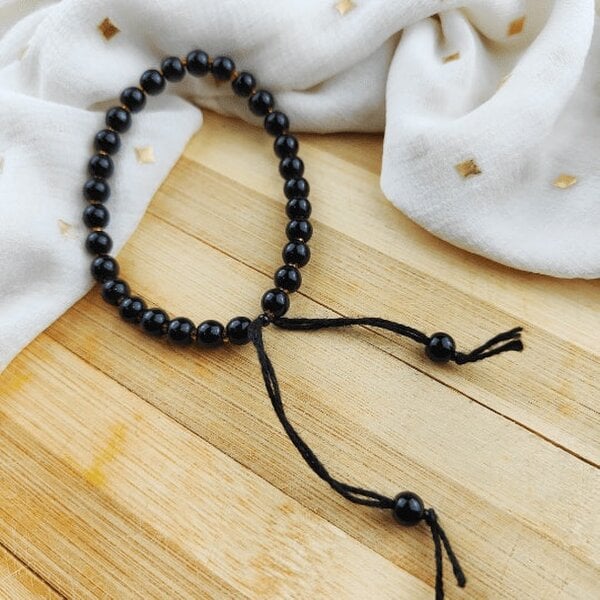 The Colourful Aura Large Matt Black Beads Daily Unisex Adjustable Yoga Meditation Bracelet