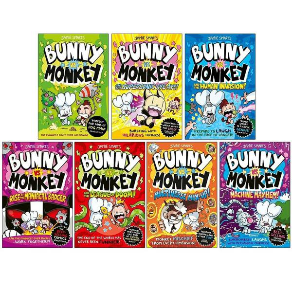 Bunny vs Monkey 7 Books Collection Set by Jamie Smart – Supersonic Aye-Aye, The Human Invasion & Funny Graphic Adventure Collection for Kids