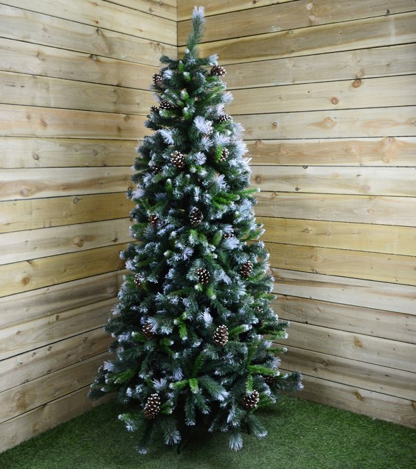 Samuel Alexander 7ft (2.1m) Frosted Glacier Pine Snow Tipped Christmas Tree with Pinecones and 956 Tips
