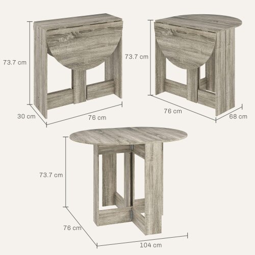 Wyld Haus Tase Wooden Grey Folding Drop Leaf Dining Table For Compact Spaces