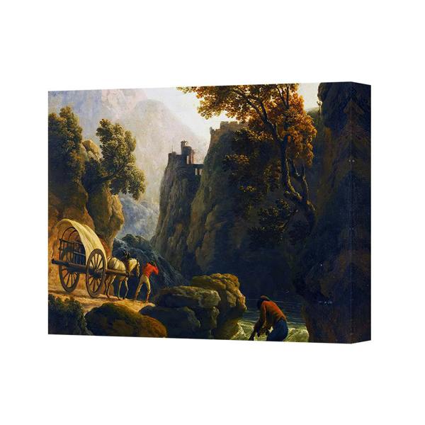 Benjamin Tate Design Rustic Mountain Landscape Canvas Print With Wagon And River Scene