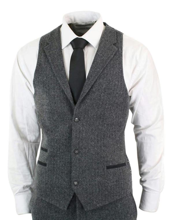 TruClothing Men's 3 Piece Charcoal Grey Herringbone Tweed Suit