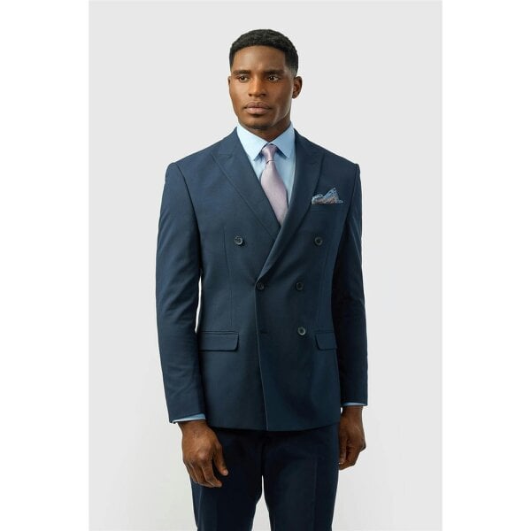 Limehaus Slim Fit Navy Stretch Double Breasted Jacket