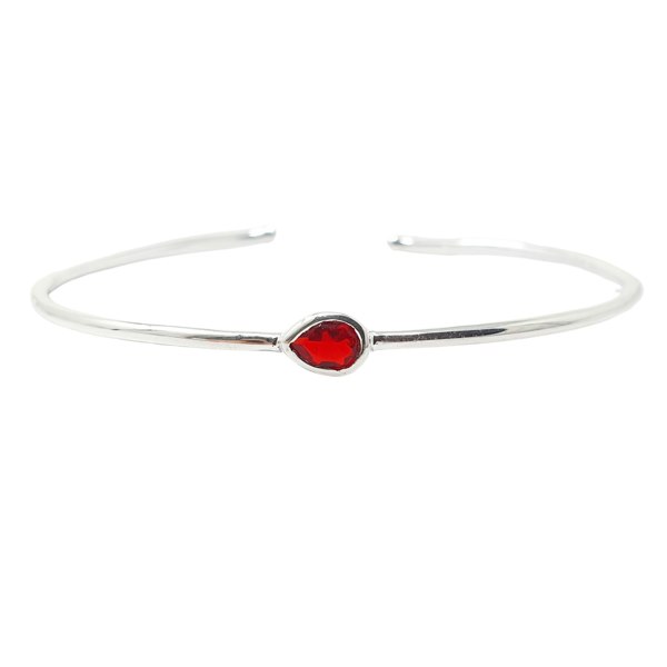 Minimalist Sterling Silver Garnet January Birthstone Bangle Bracelet