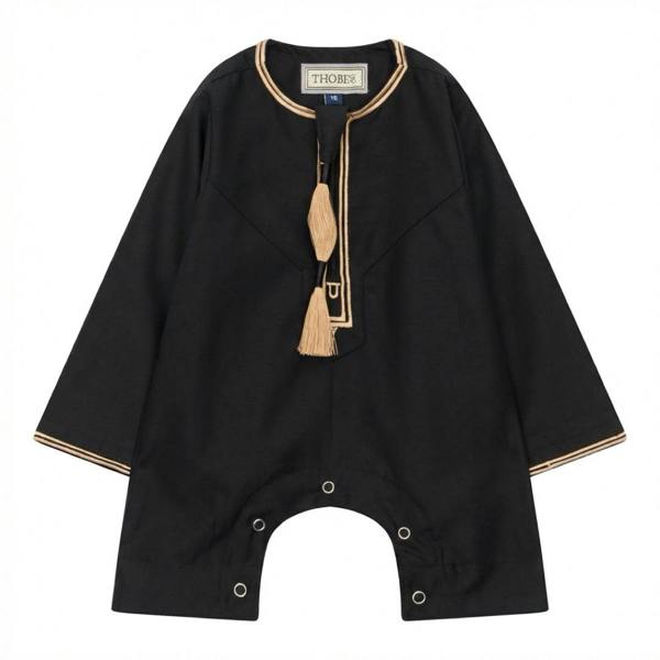TT-003 - Baby Toddler Emirati Omani Gold Tassel Romper Thobe - Black - Thobez - 10