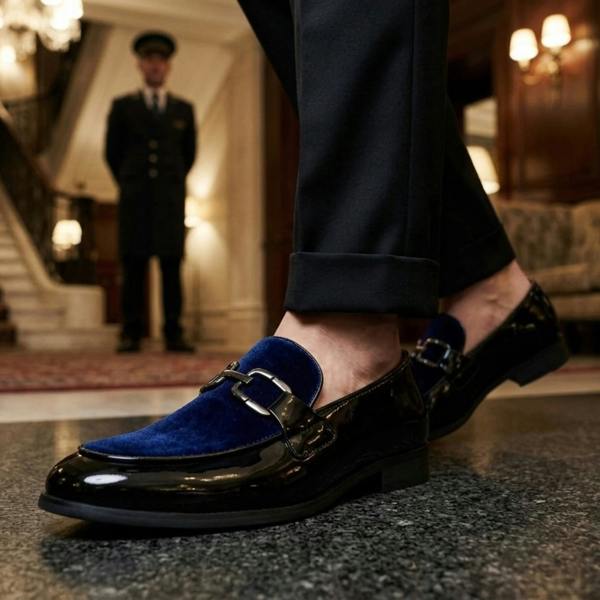 Dolcetto Men's Velvet Patent Slip-On Dress Loafers