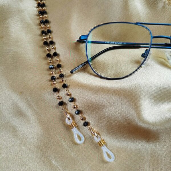 The Colourful Aura Black Beaded Sunglass Reading Eyeglass Lanyard Detachable Chain