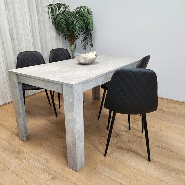 Kosy Koala Dining Table and 4 Chairs Stone Grey Effect Wood Table 4 Black Leather Chairs Dining Room