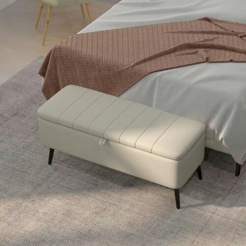 Wyld Haus Zimina Linen Look Cream Storage Ottoman Stripe Top