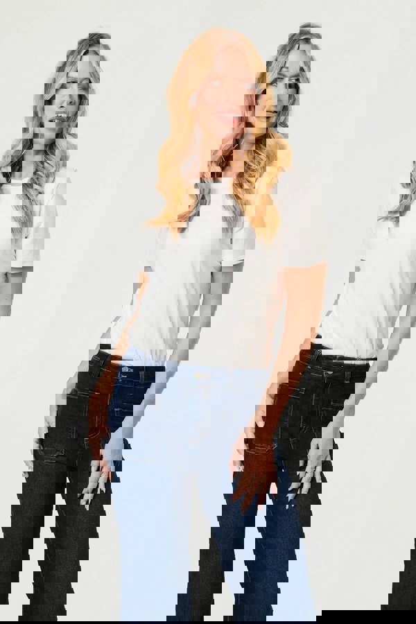 Blue | Pocket Detail High Waist Wide Jeans
