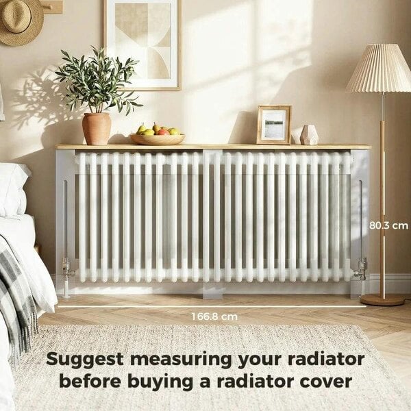 Bobobiy Slatted Radiator Cover, Painted Cabinet with Line Grill Design, 172W × 19D × 81H cm, Grey