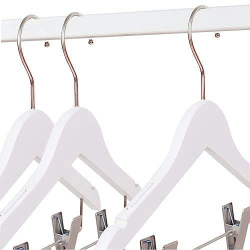 HYGRAD BUILT TO SURVIVE 12 Children's White Wooden Coat Hangers Baby Toddler Clothes 360 Swivel Hook With Clips Kids Clothes Anti Slip