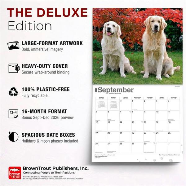 For The Love Of Golden Retrievers Deluxe Calendar 2027, Deluxe Calendars, Month To View, Dogs, Gift