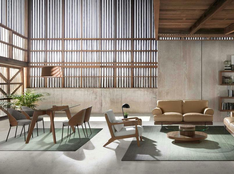 Angel Cerdá Grey Fabric and Walnut Chair 4115