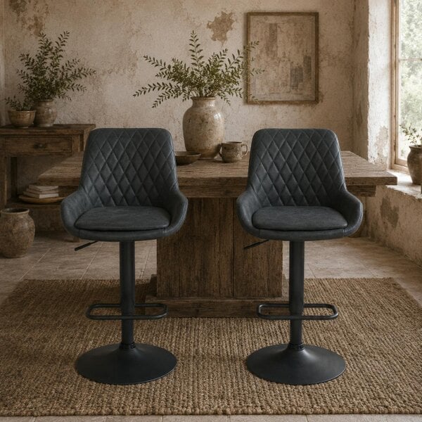 Wyld Haus Reta Set Of 2 Black Faux Leather Retro Style Bar Stools